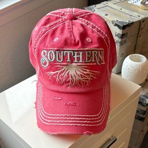 Southern Roots NWOT Adjustable Pink Distressed Baseball Hat